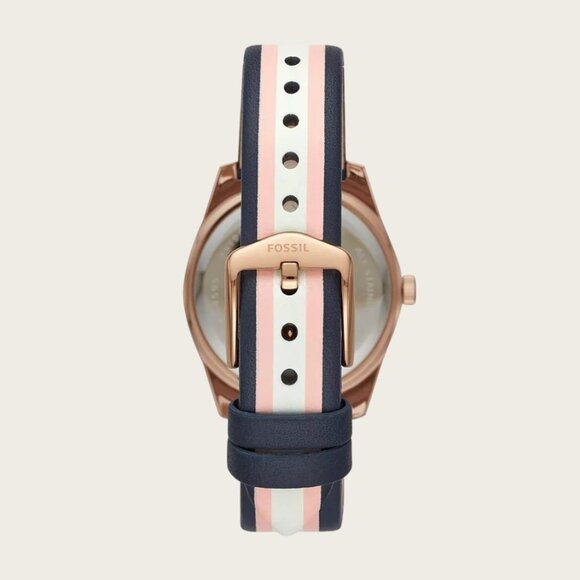 Fossil ES4595 Scarlette Mini Three-Hand Date Striped Navy Leather Watch - Picture 5 of 6